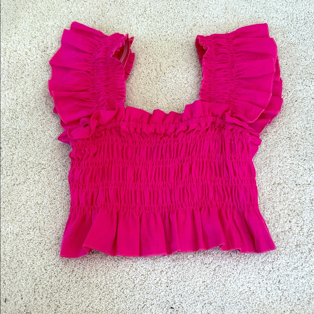 SHEIN Fuchsia Ruffled Crop Top
